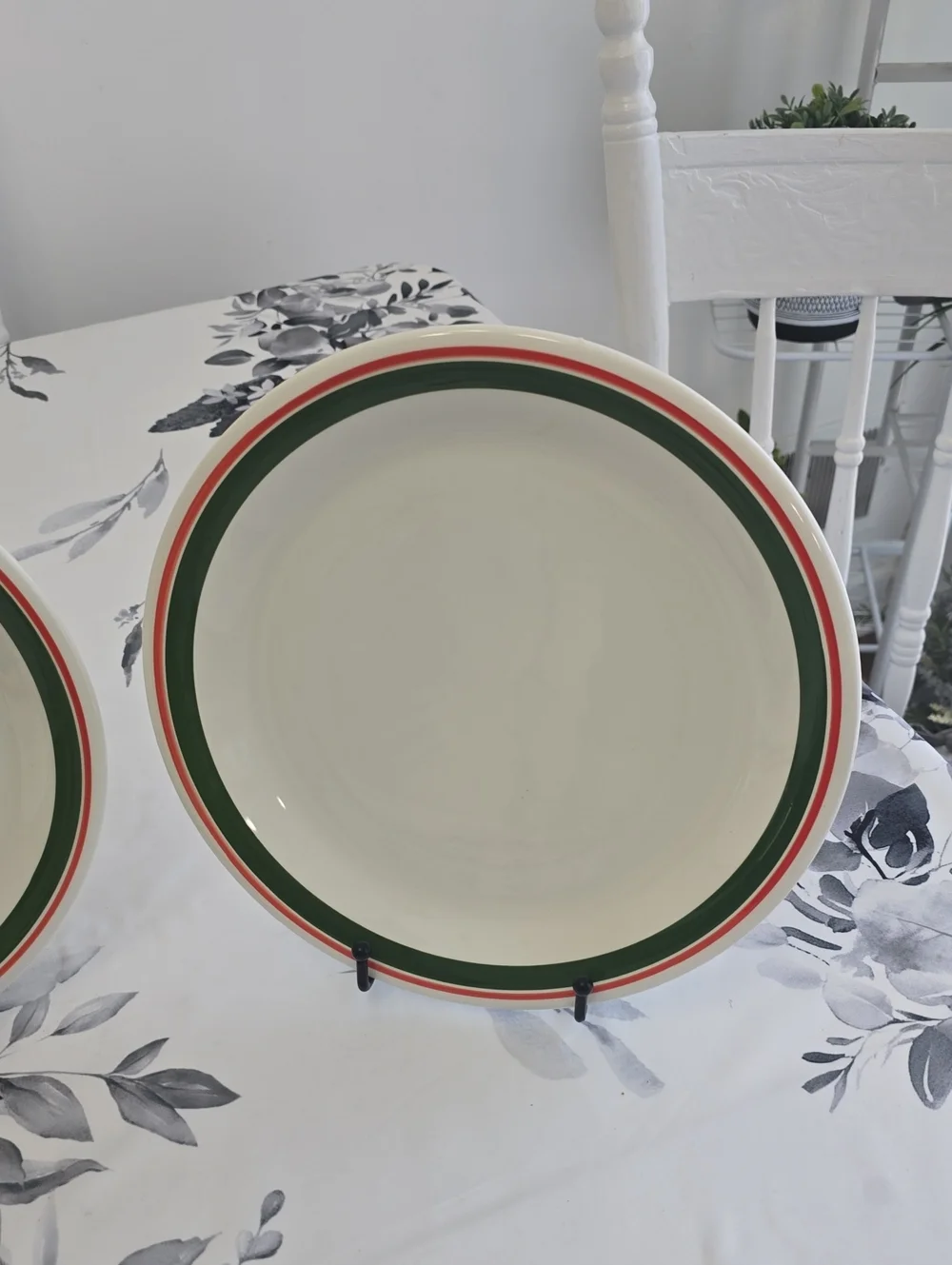 La Primula S.R.L. Set Of 3 Ceramic Dinner Plates Green Red Trim Made In Italy